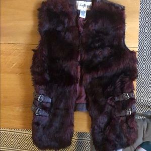 Maroon faux fur and leather vest